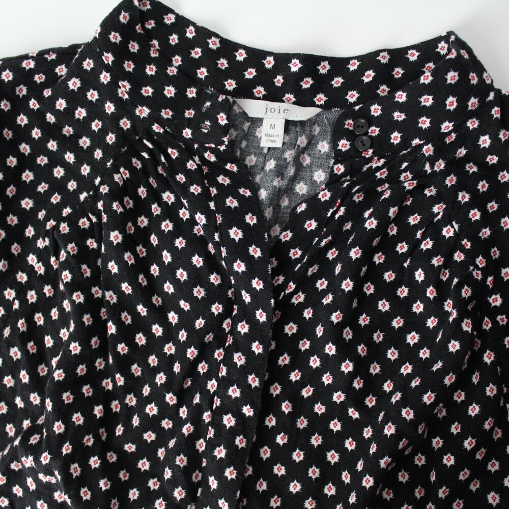 Joie Myune Tie Waist button down shirtdress black printed dolman sleeve Sz M - Picture 8 of 13